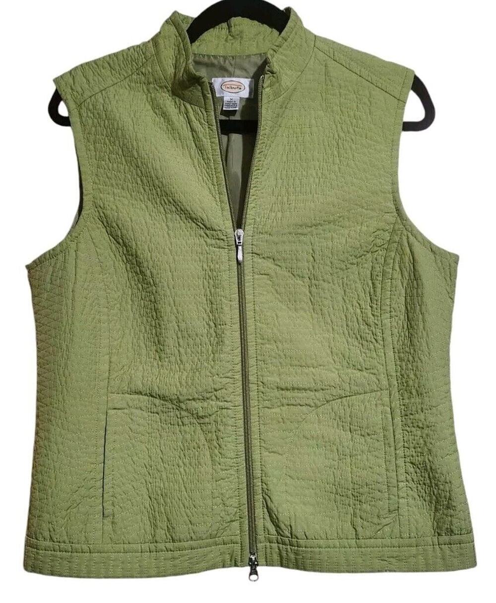 Talbots Full Zip Vest Women's Medium Green Pockets Quilted Vintage Transitional